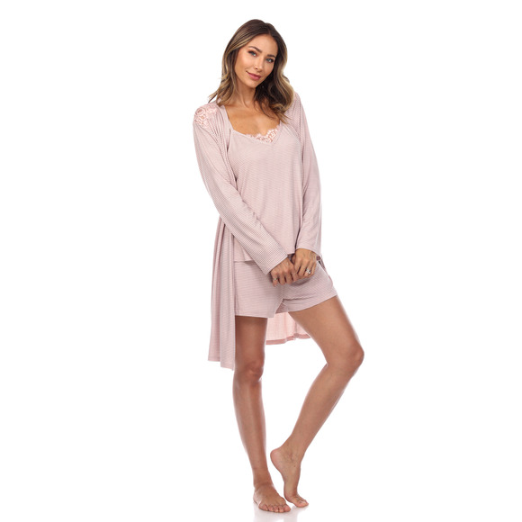 3 Piece Striped Pajama & Robe Set - Picture 2 of 4